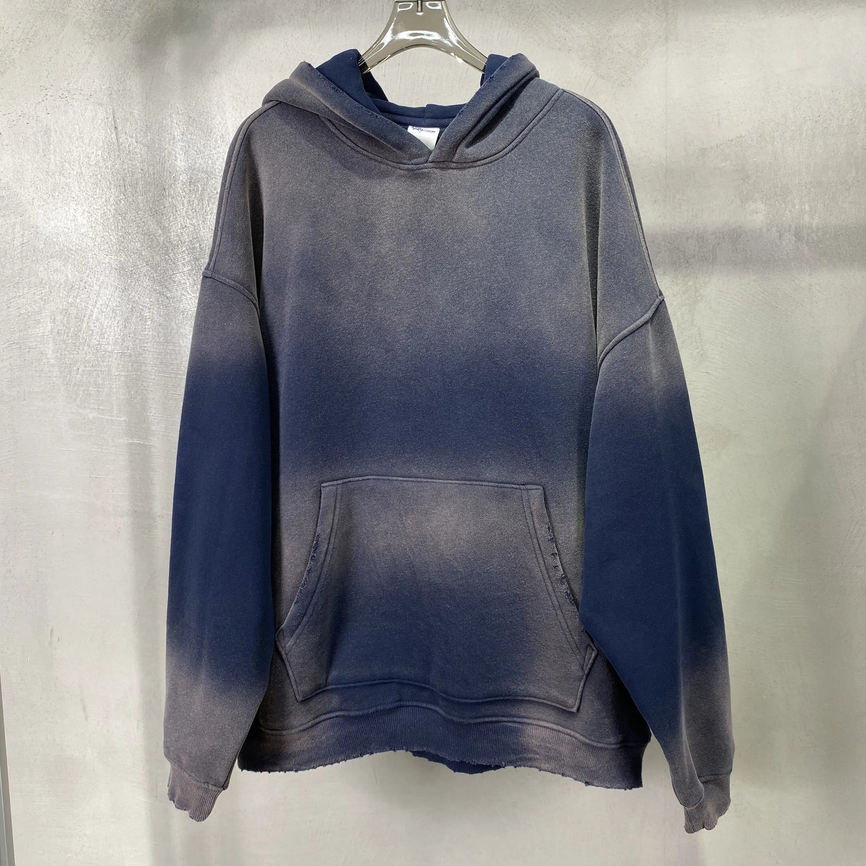 Solid Color Blanks plus fleece thicken spray-dyed aged hoodie - reetell