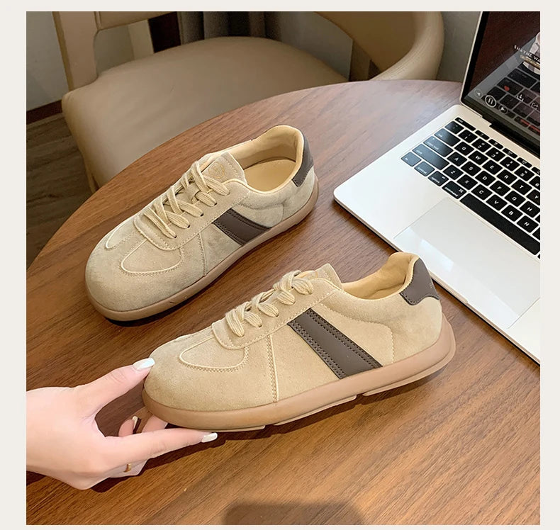 CRLAYDK 2024 Winter New Sneakers for Women Suede Fashion Sport Flat Shoes Maillard Wide Toe Casual Walking Comfortable Tennis