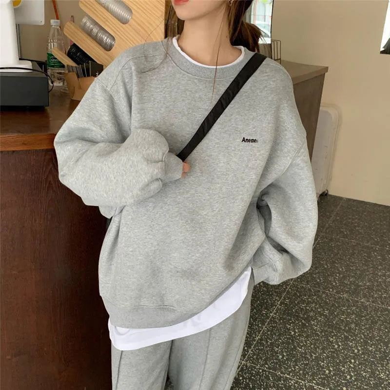 Thick Warm Sweatshirt Women Patchwork Sporty Letter Fashion Korean Pullover Winter Harajuku Clothes Basics Steetwear Tops - reetell