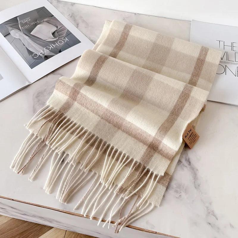 100% Wool Luxury Brands Classic England Style Women Scarf Fashion Stripe Plaid Scarves Tassel Shawls Pashmina Lady Wrap 32*180cm - reetell