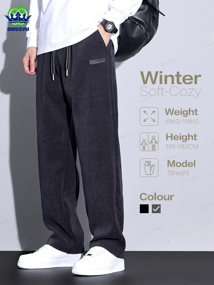 Brand Clothing Autumn Winter Corduroy Pants Men Elastic Waist Business Straight Thick Outdoors Casual Trousers Plus Size Gift - reetell