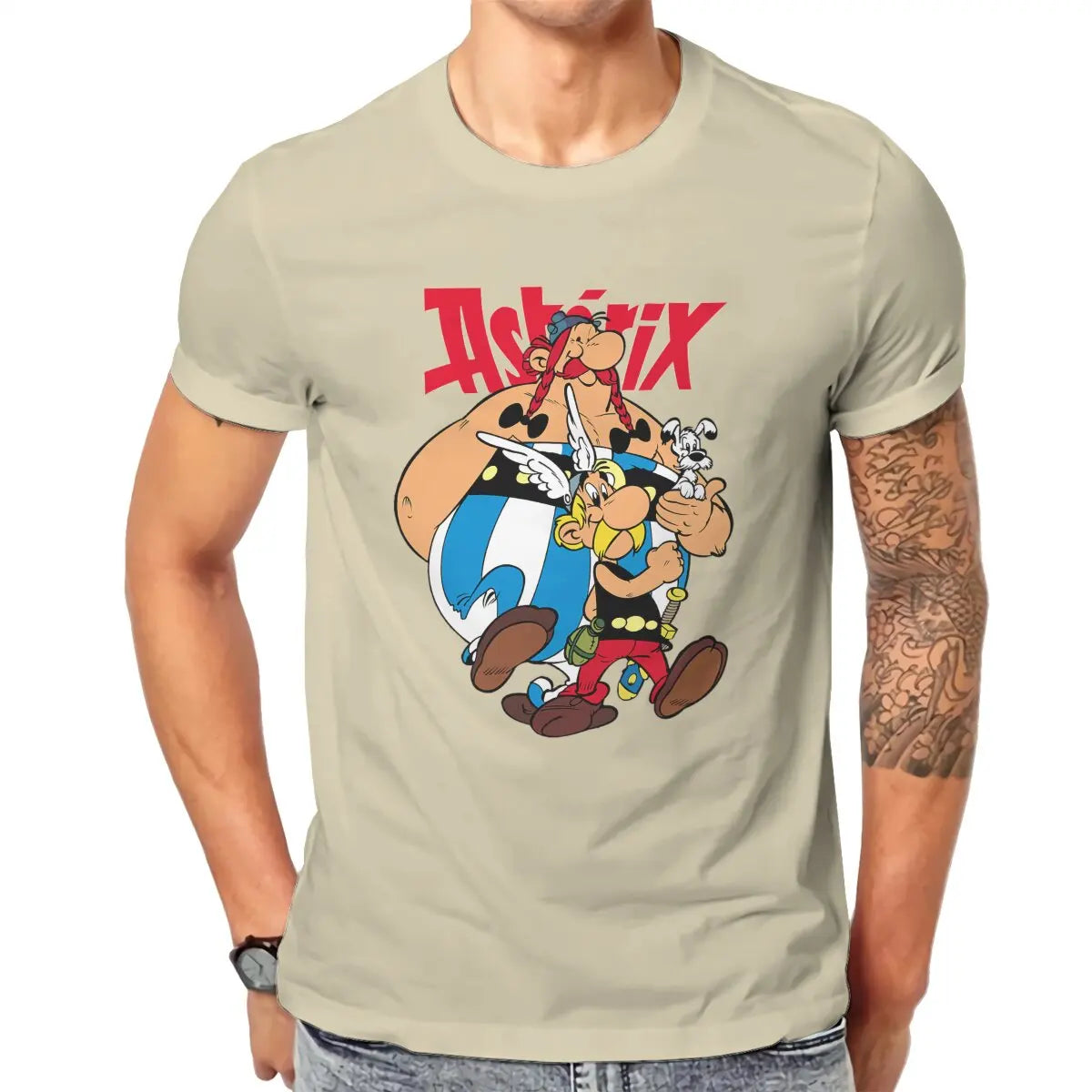 Asterix Obelix T-Shirts Men Cute Cartoon Funny Cotton Tees Crewneck Short Sleeve T Shirts Printed Clothes - reetell