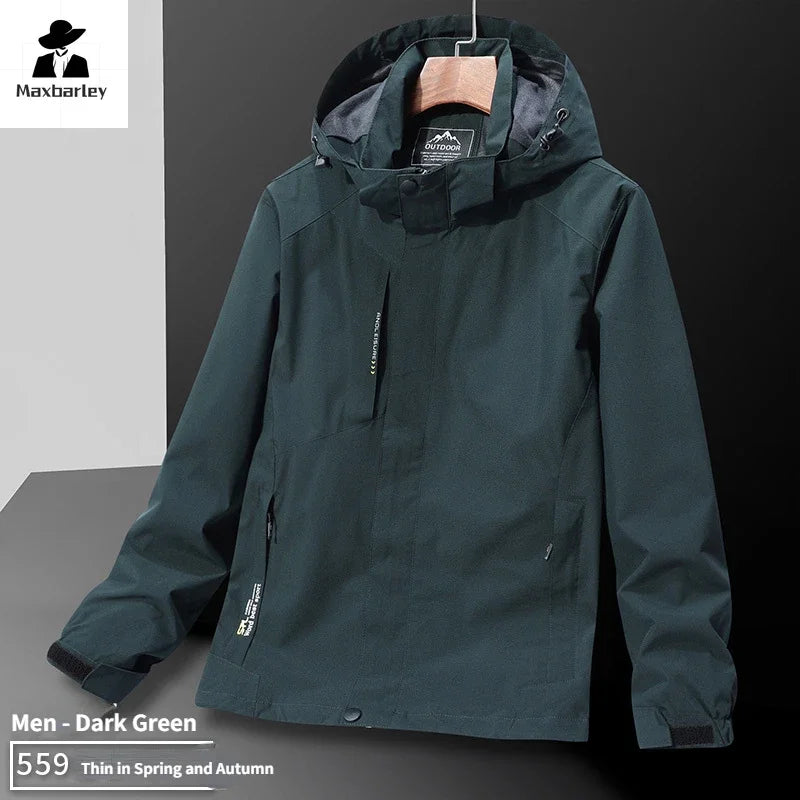 Casual Men's Lightweight Windbreaker Jacket Spring and Autumn Waterproof Work Hooded Sports Raincoat Unisex Camping Travel Coat - reetell