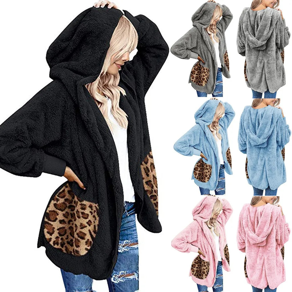 Winter Fleece Sweater Fleece Hooded Oversized Long Cardigan Teddy Fluffy Autumn Winter Ladies Warm Wear Female Sweaters - reetell