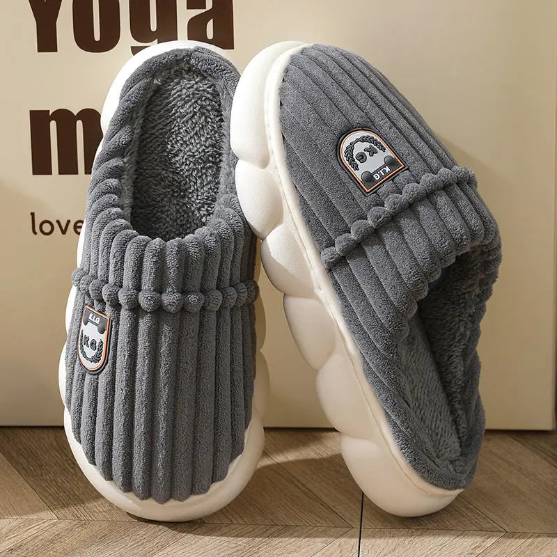 Autumn Winter Indoor Shoes 47 48 Men's Blue Bedroom Slippers Man Concise Slides Faux Fur Mules Leather Home Slipper Flip Fops