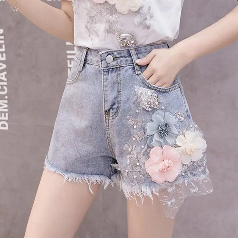 Denim Shorts Women's Latest Summer Outfit Wearing Loose European Fitting Versatile Slim High Waisted Perforated Short Jean Pants - reetell