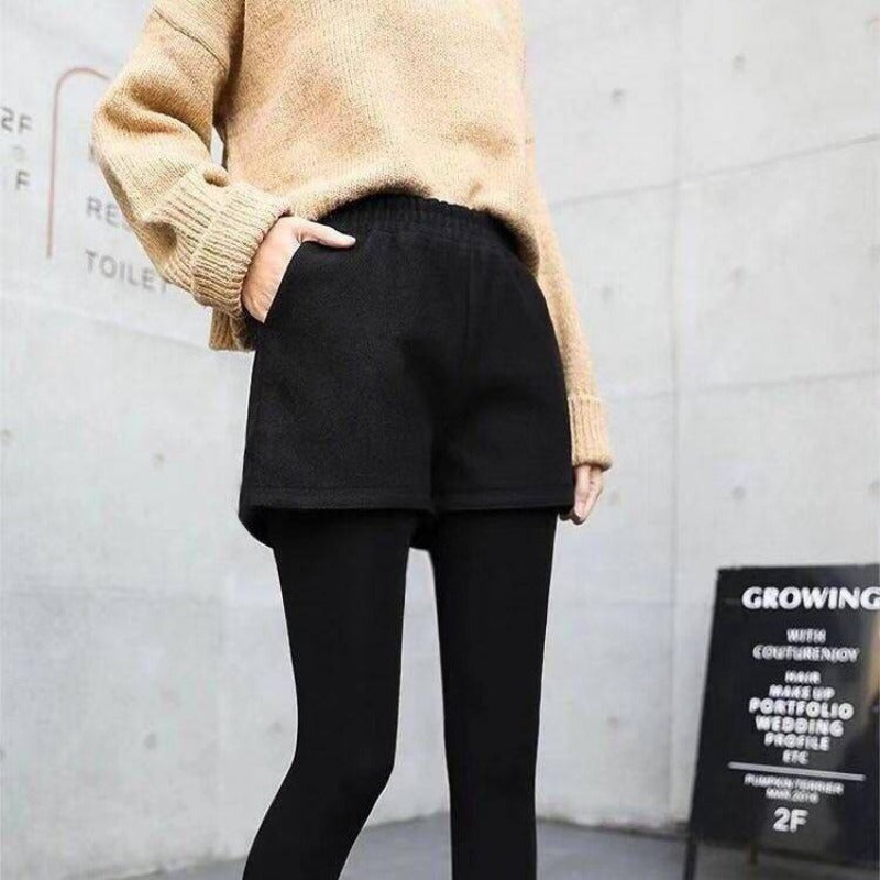 Fall Winter Shorts Women Cozy All-match Solid Feminine Soft Fashion Korean Style Temperament Loose Basic Warm Elegant High Waist - reetell