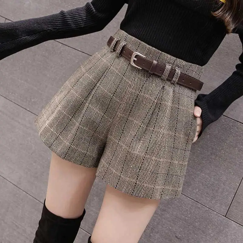 2024 New Wide Leg Fashion Women's Cargo Shorts Casual Streetwear Shorts for Women Shorts Female Warm High Waist Plaid V5 - reetell