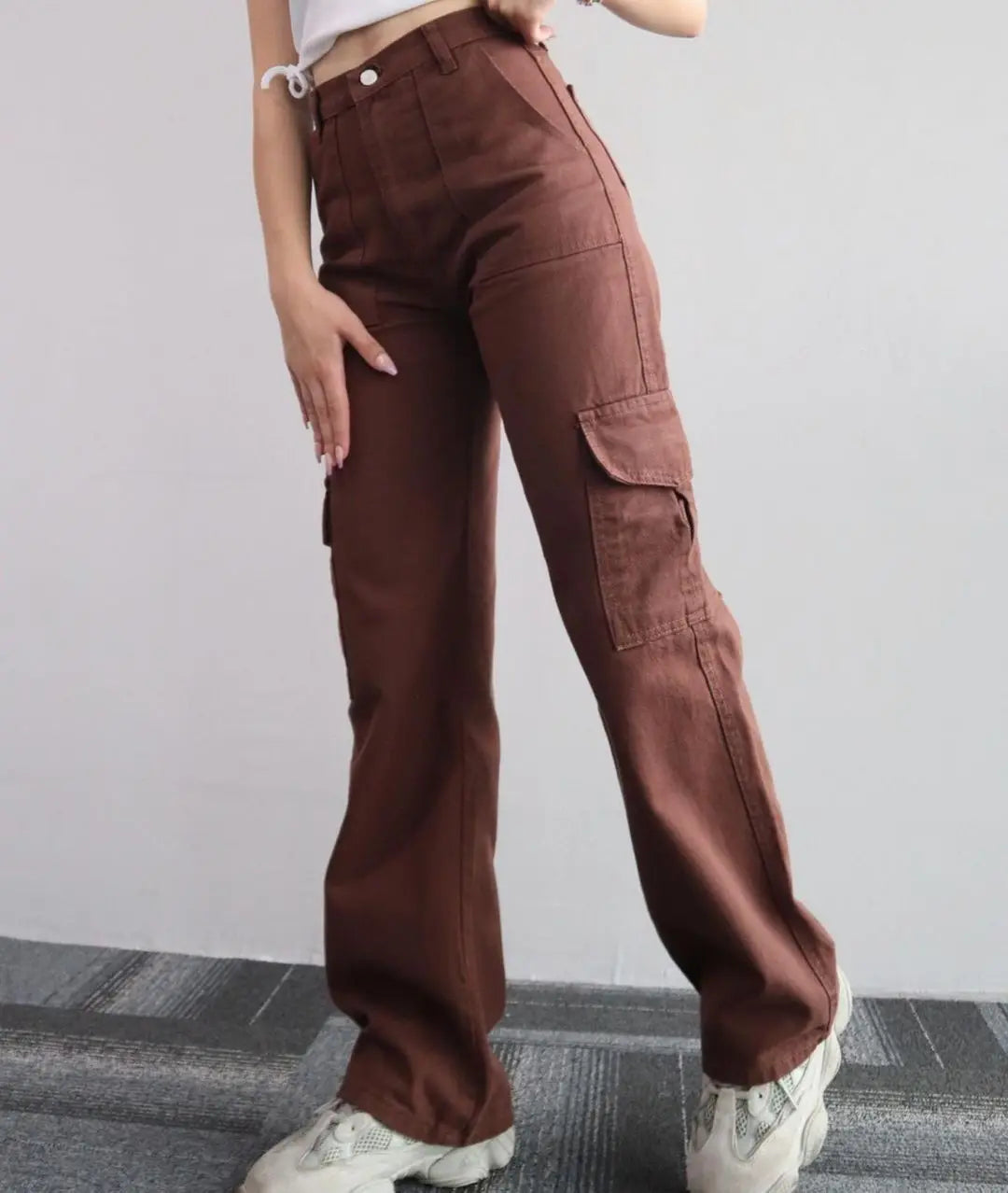 New Straight Cargo High Waist Baggy Trousers Casual Wide Leg Slim Vintage Streetwear Pocket Fashion Women Casual Pants - reetell