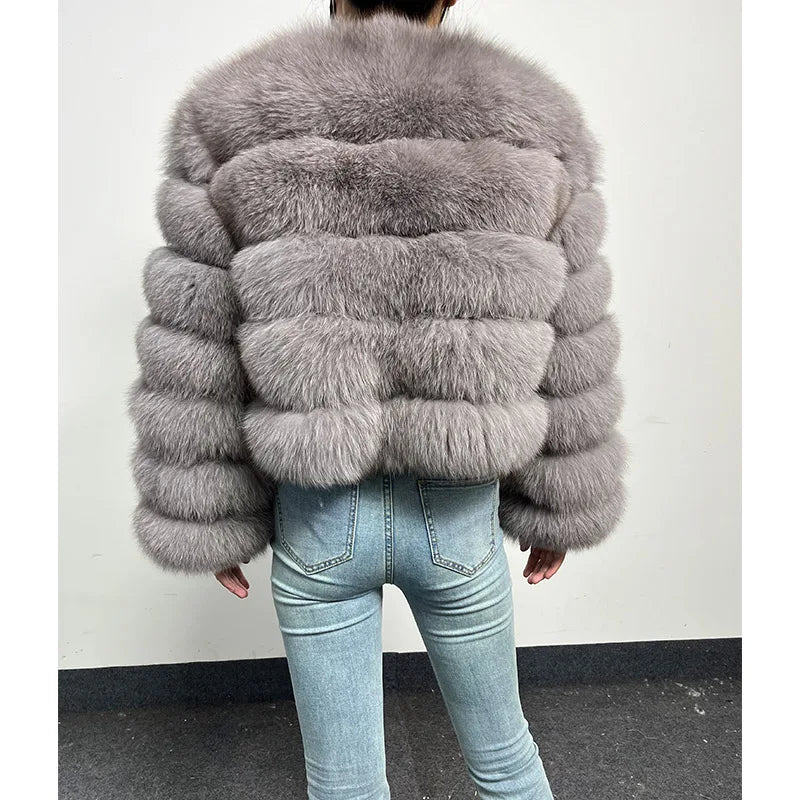 2024 New light gray Winter Women's Cold Coat Top Fox Jackets Women clothing Luxury Furry Natural Real fox Fur Jacket Coats - reetell