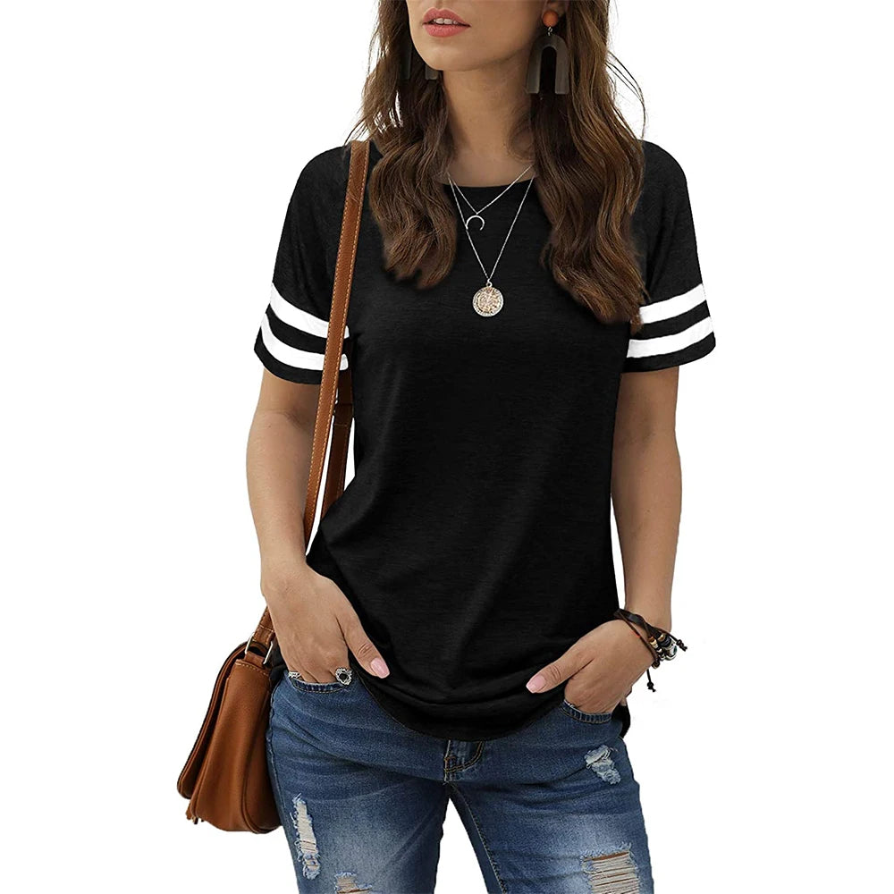 Solid T Shirt Women Simple Style Tees Casual T-shirt For Ladies O Neck Daily Pullover Female Fashion Short Sleeve Y2k Clothing - reetell