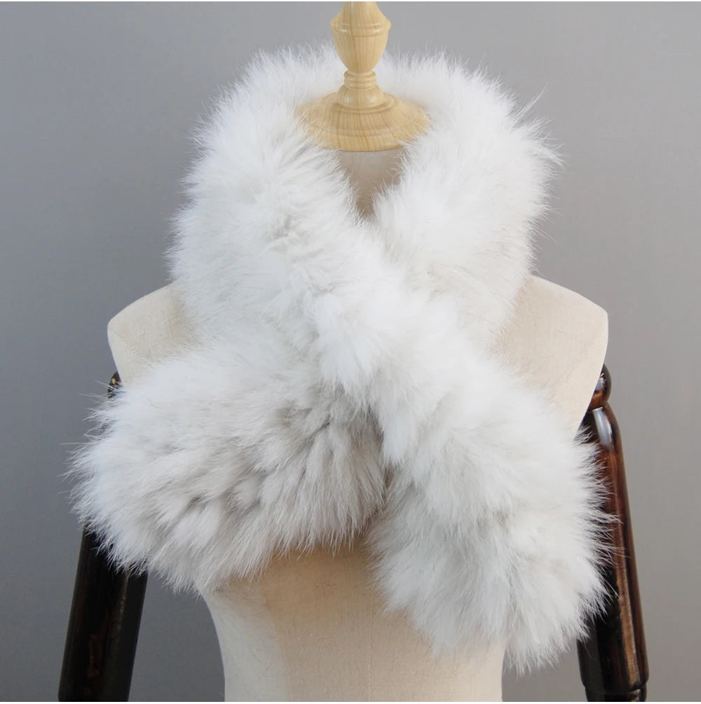 2024 New Women Winter Warm Natural Fox Fur Scarf Ring Knit Real Fox Fur Lady Fashion Neckerchief Scarves Women Real Fur Bandana - reetell