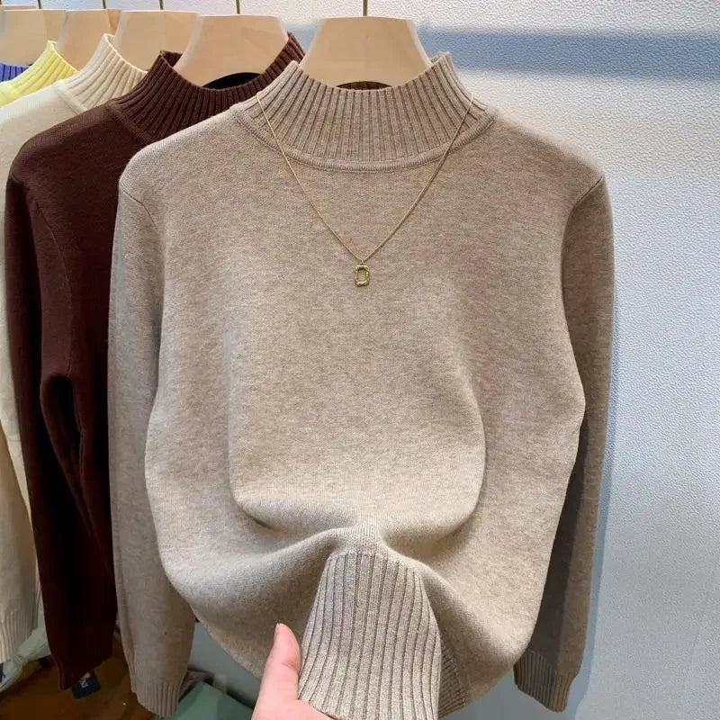 Candy Color Half Turtleneck Sweater Pullover Women Fall Winter Slim Soft Knitwear Jumper Korean Casual Warm Knit Long Sleeve Top - reetell