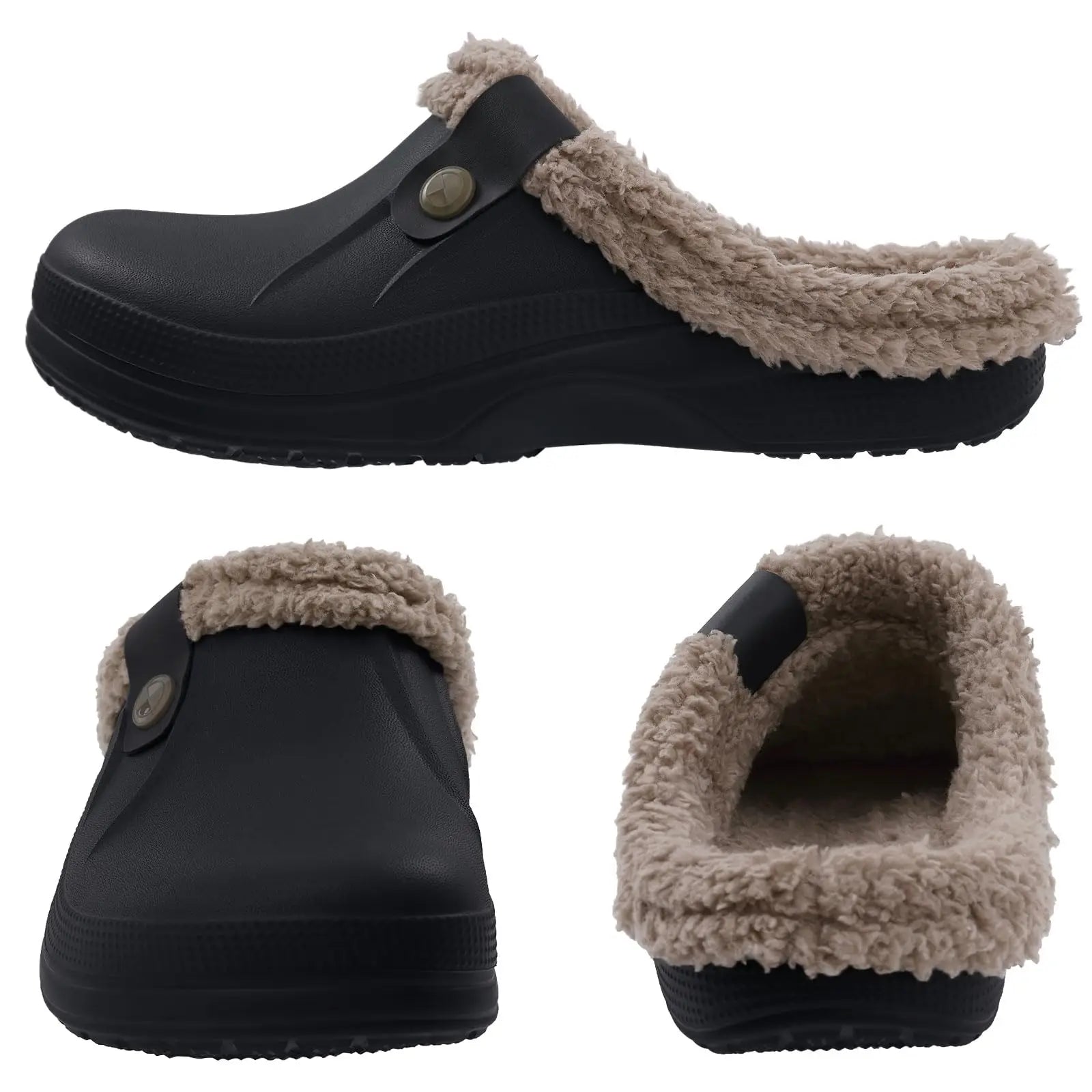 Eyriphy Classic Fur Lined Clogs For Women Waterproof Winter Fuzzy Slippers Mens Cotton Shoes For Indoor And Outdoor Rubber Soles