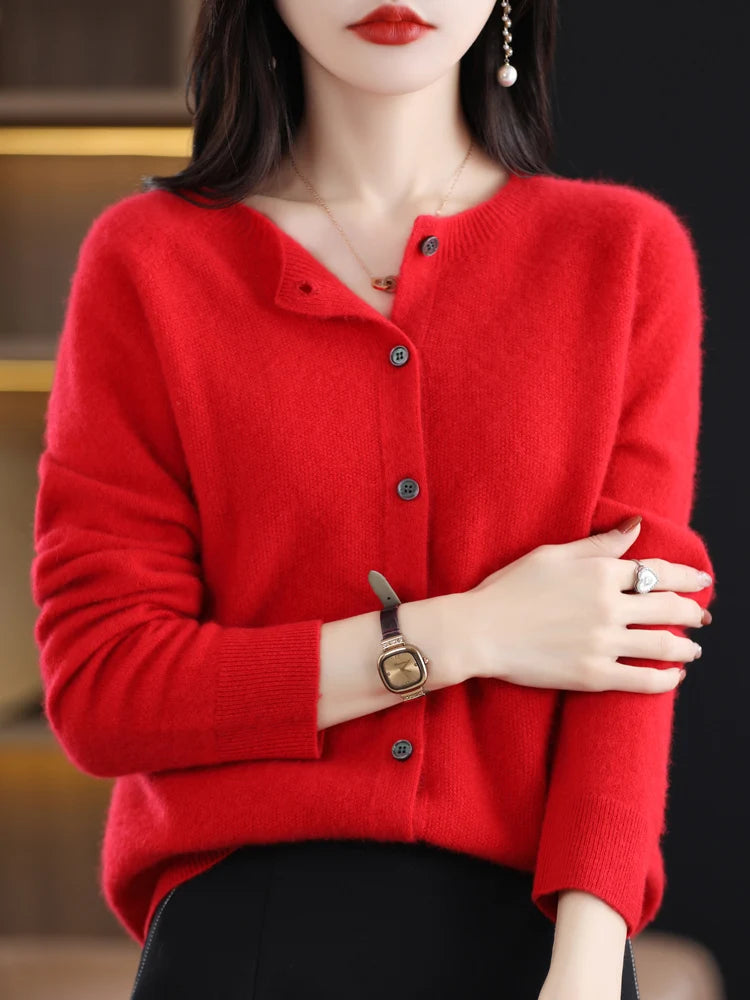 High Quality Round Neck Long Sleeve Cashmere 100% Merino Wool Pullover Women Sweater Coat Top - reetell