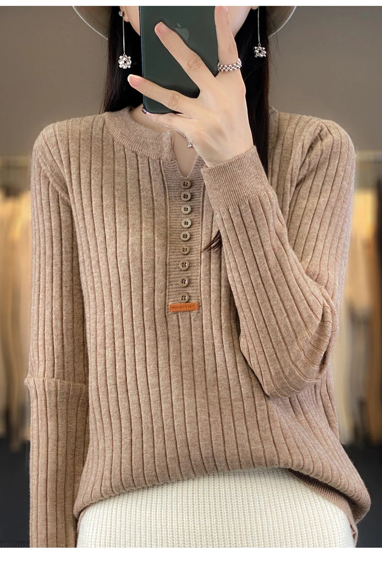 Women's Sweater Autumn/Winter New Solid Color Knitwear V-Neck Pullover Ladies Clothes Fashion Blouse Korean Style Loose Tops - reetell