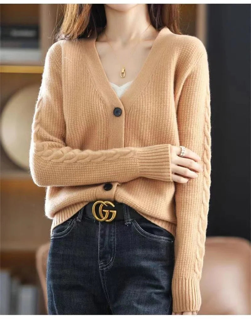 NewFall Fashion V Neck Women Knitted Sweater Cardigan Long Sleeve Soft Slim Sweater Outwear Femlae Solid Casual Knitted Sweater - reetell