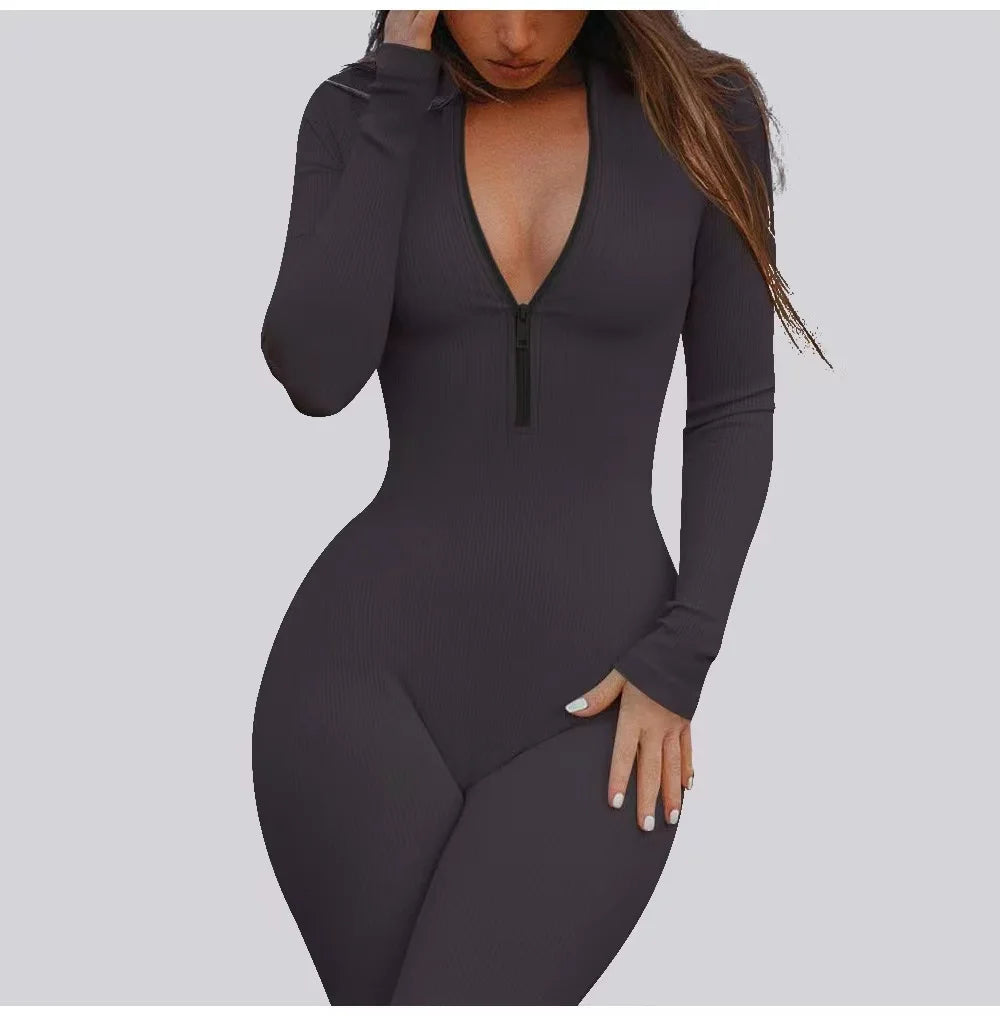 2024 New Fitness Outfit Female Casual Sport Workout Zipper Jumpsuit Women Romper Long Sleeves Skinny Activity Wear Overalls Tops