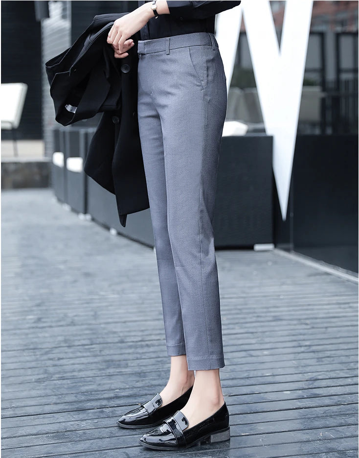 Black Gray Suit Pants Woman High Waist Pants Office  Formal Work Trousers Female Elegant Casual Straight Pants - reetell