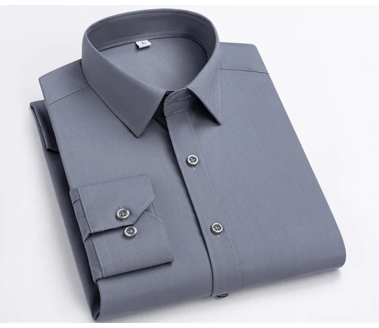 Men's Smooth Slight Strech Bamboo Fiber Dress Shirt Without Pocket Comfortable Soft Regular Fit Long Sleeve Easy Care Shirts - reetell