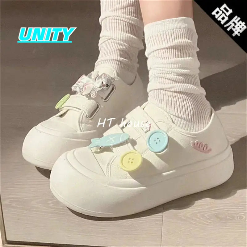 Kawaii Fish Platform Sneakers White Shoes Woman Casual Flats Spring Summer Tennis Female Vintage Vulcanize Cute Footwear Korean