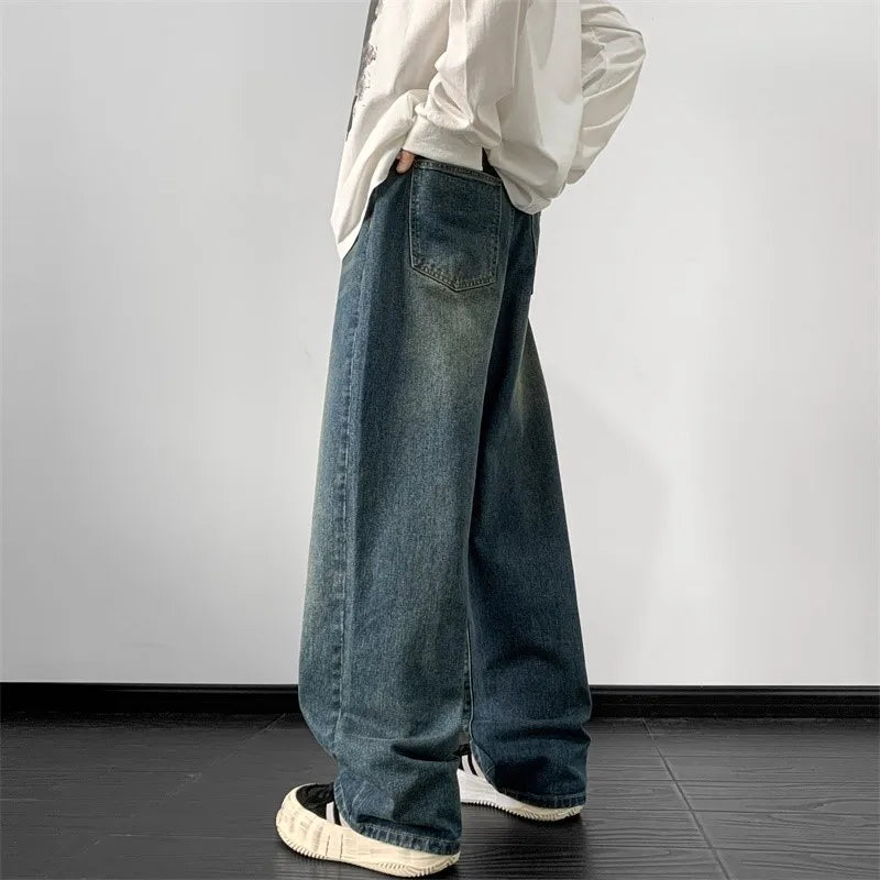 Jeans men Wide Leg Jeans Male Loose Straight Denim Pants 2024 Autumn Harajuku Vintage Blue Jean Trouser Streetwear Clothes - reetell