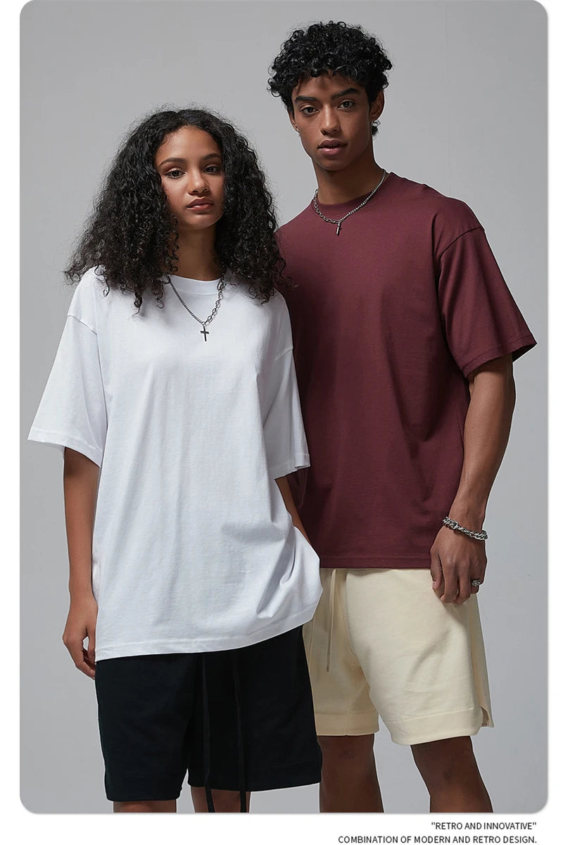 ZODF New 2024 Summer Men Basic 190gsm Cotton T-Shirts Unisex Oversized Comfortable O-Neck T Shirt Brand Tops HY0756