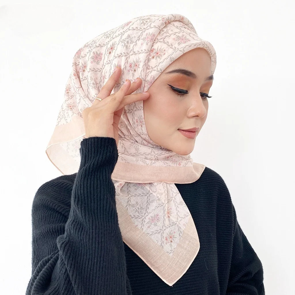 110*110cm Square Cotton Hijab Scarf Muslim Women Printed Shawls Soft Scarf Islamic Shawls and Wraps Headband Musulman Scarves - reetell