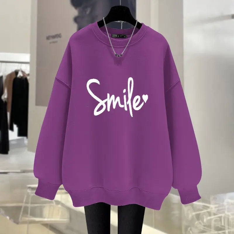 Autumn Winter Vintage Y2K Letter Printed Sweatshirts Casual Loose O-neck Long Sleeve Hoodies Women Clothing Cotton Top Pullovers - reetell