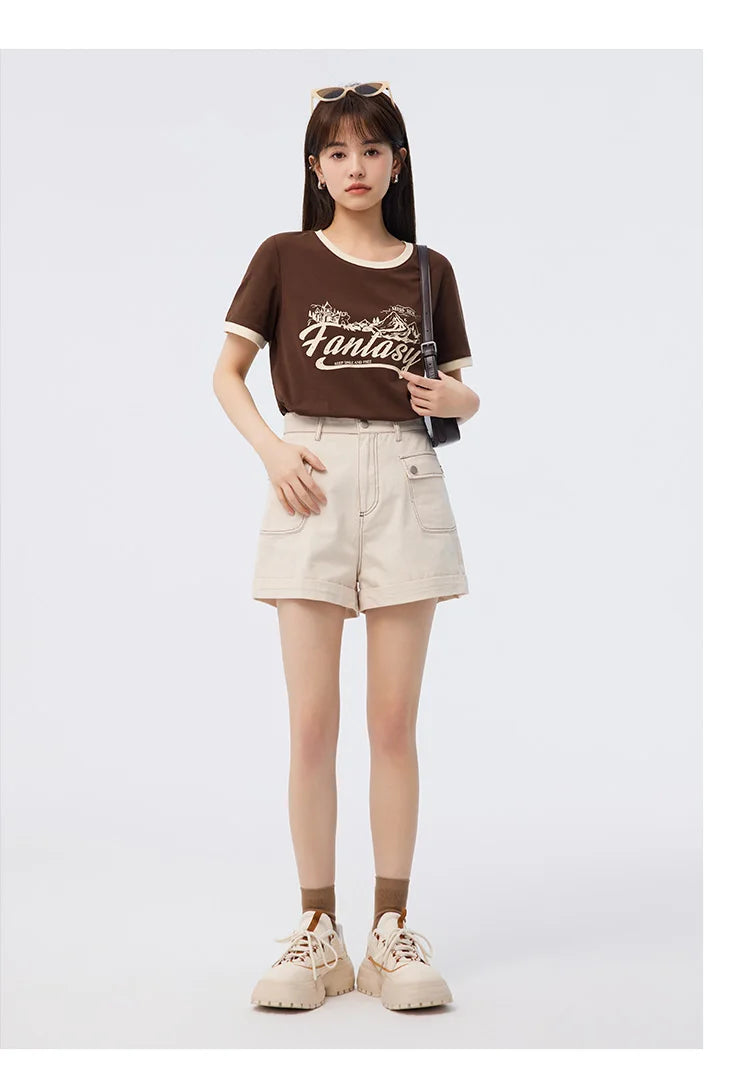 Semir Casual Pants Women Cargo Pants Simple And Handsome 2024 Summer New Pure Cotton A-Line Shorts Versatile - reetell