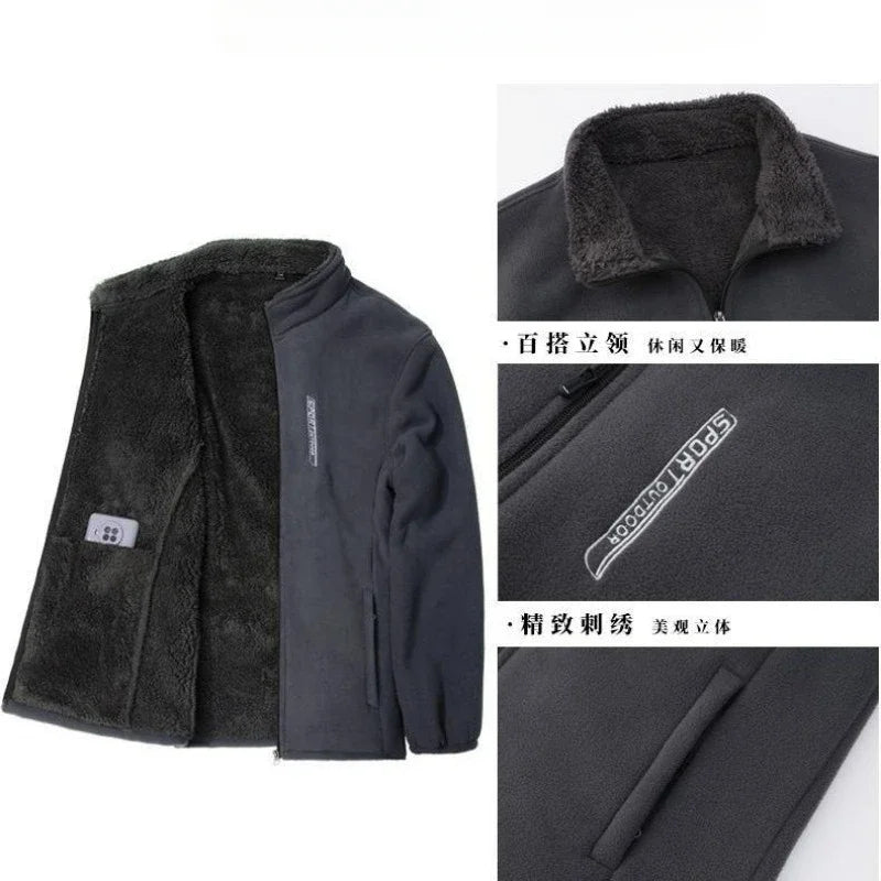 Winter Men Outdoor Fleece Jacket Casual Polar Fleece Cold-Proof Thickened Coat Lightweight Windproof Zipper Cardigan Warm Jacket - reetell