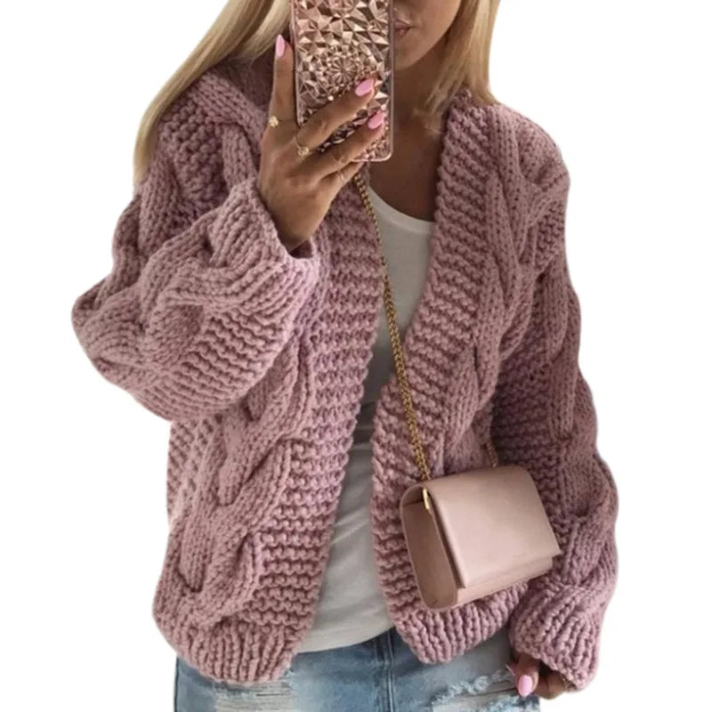 Autumn and Winter New Sweaters for Women Rough Bold Thread Fried Dough Twists Warm Knitted Cardigan Top for Women - reetell