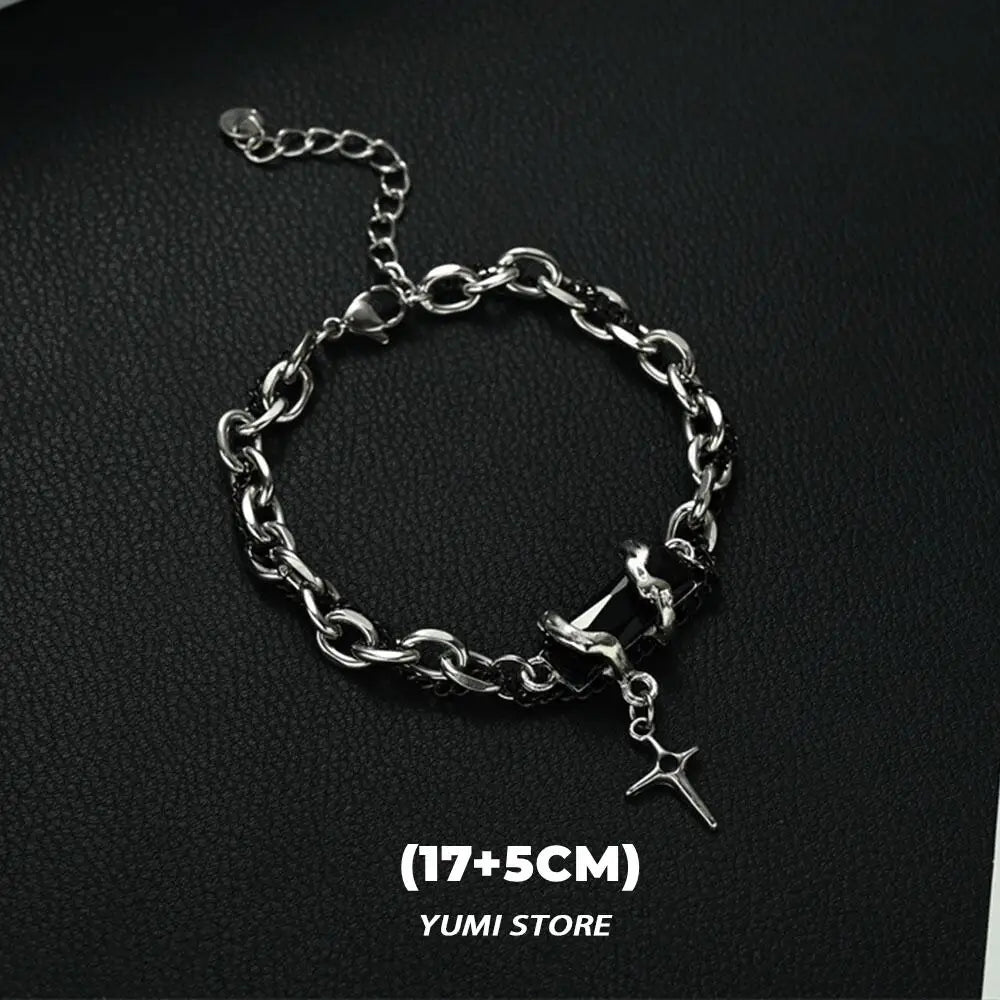 Retro Flame Cross Bracelet For Men Woman Hip Hop Titanium Steel Splice Chain Charm Unisex Jewelry Cool Kpop Luxury Accessories