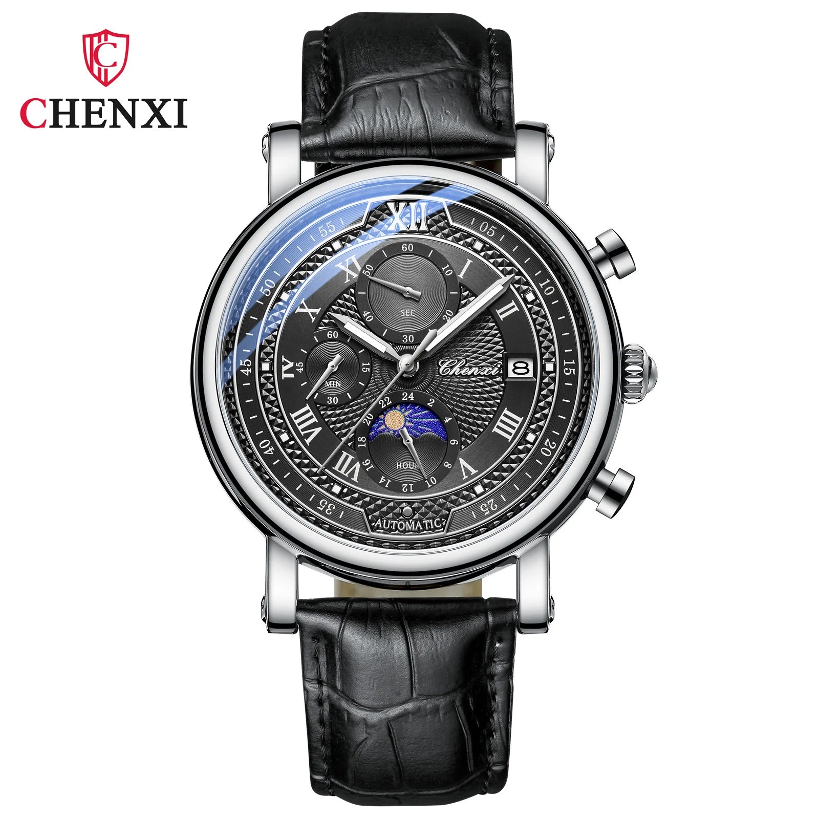 Chenxi 976 Leather Chronograph Date Men's Phase Of The Moon Timing Business Luminous Quartz Watch Relojes para hombres