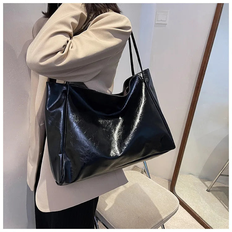 Women Tote Bag Fashion Underarm Pouch Large Capacity Soft Pu Leather Shoulder Bag Retro Crossbody Bag Casual Portable Bucket Bag