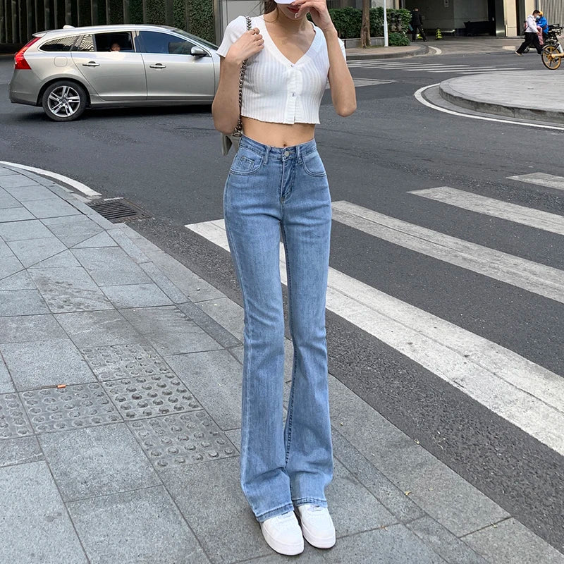 ZOENOVA Women White Vintage Flare Jeans England Style High Street Women's Pants High Waist Denim 2023 Trend pantalones de mujer - reetell