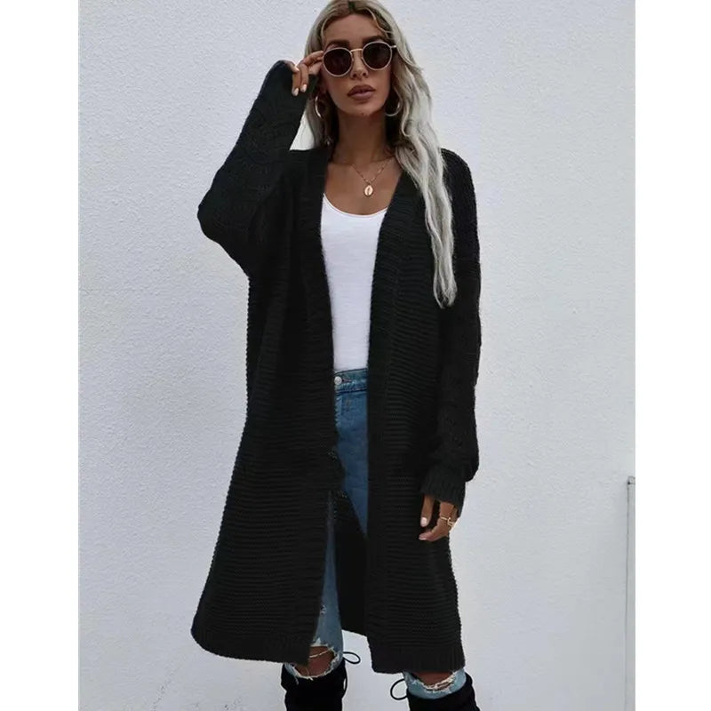 Long Cardigan Solid Color  and  Women's Spring and Autumn Knitted Fashion Sweater Outerwear  - reetell