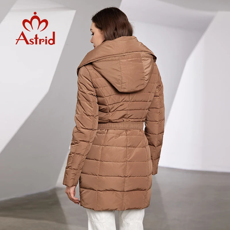 Astrid 2023 New Women's Winter Jacket Hooded Belt Long Parkas Warm Padding Puffer Plaid Quilted Coat Down Jacket Thick Snow Wear