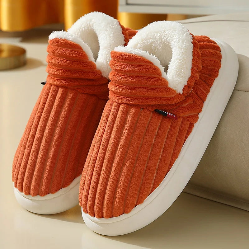 Bebealy Warm Winter Fur Men Slippers Indoor Fluffy Plush Men Shoes Outdoor Casual House Ankle Boots For Men Non-slip Soft Shoes