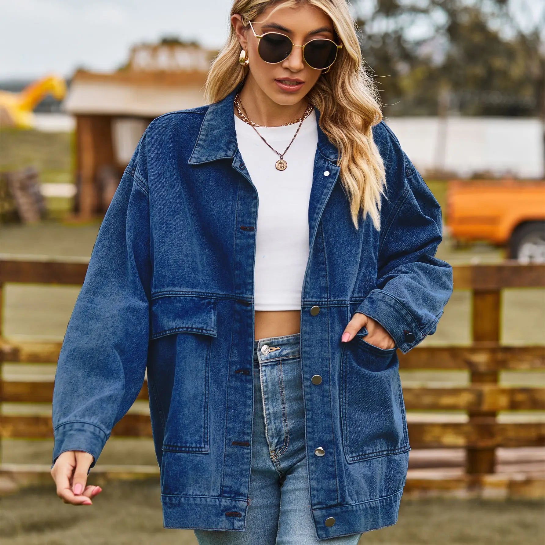 2023 Autumn New Women's Long Sleeve Denim Jacket Fashion Loose Versatile Mid-Length Jeans Coat Casual Clothing S-2XL