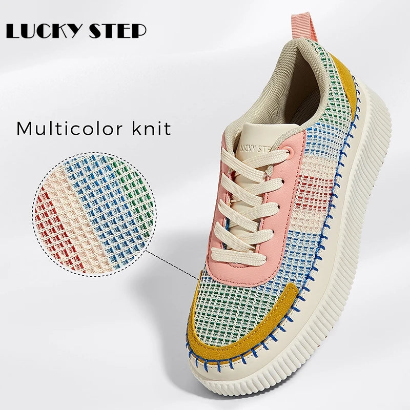 LUCKY STEP Women's Platform Sneakers Rhinestone Fashion Chunky Casual Sparkly Retro Braided Walking Shoes