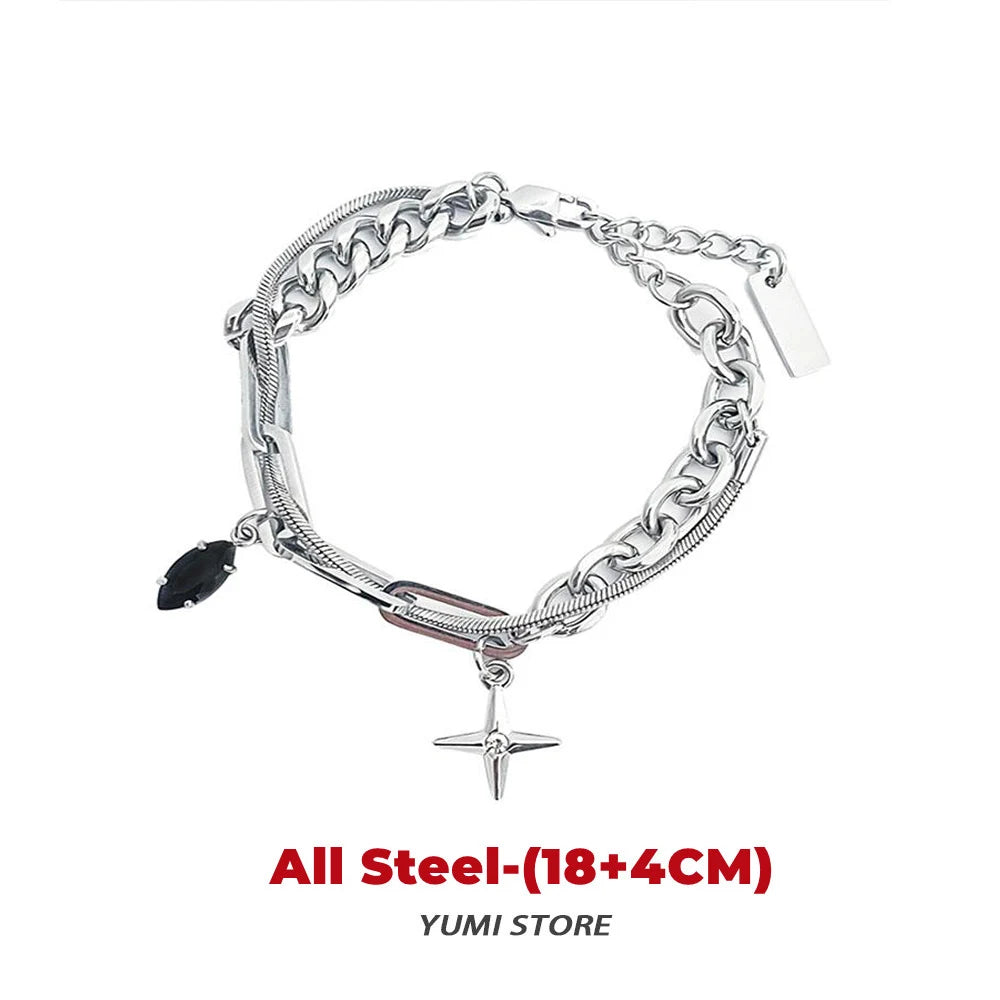 Retro Flame Cross Bracelet For Men Woman Hip Hop Titanium Steel Splice Chain Charm Unisex Jewelry Cool Kpop Luxury Accessories