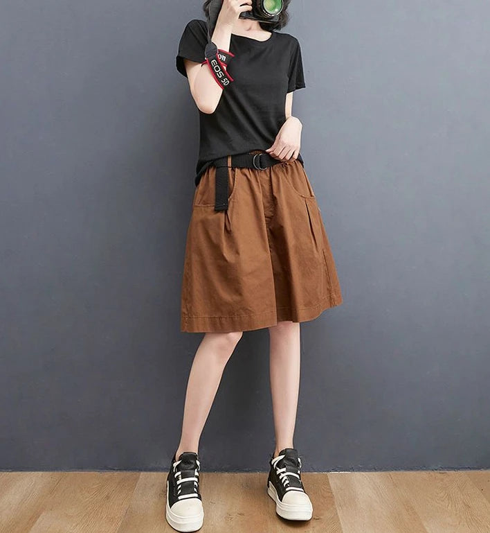 Women's Shorts Half Baggy Mid Length Wide Black Female Short Pants Loose Bermuda Knee Low Price Classic Harajuku Fashion New In - reetell