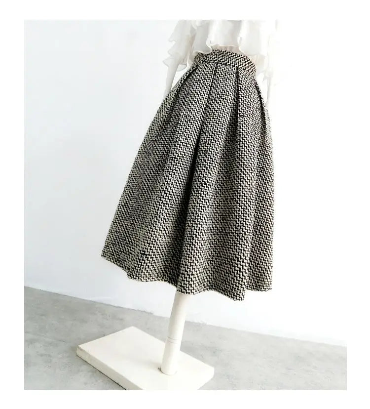 2023 New Autumn and Winter Fashion Thousand Bird Checker Half Skirt Temperament Commuter Women's High Waist Poached Skirt - reetell