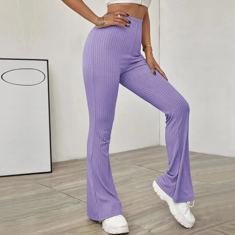 2024  temperament high-waist slimming beltless slightly flared knitted casual trousers for women - reetell