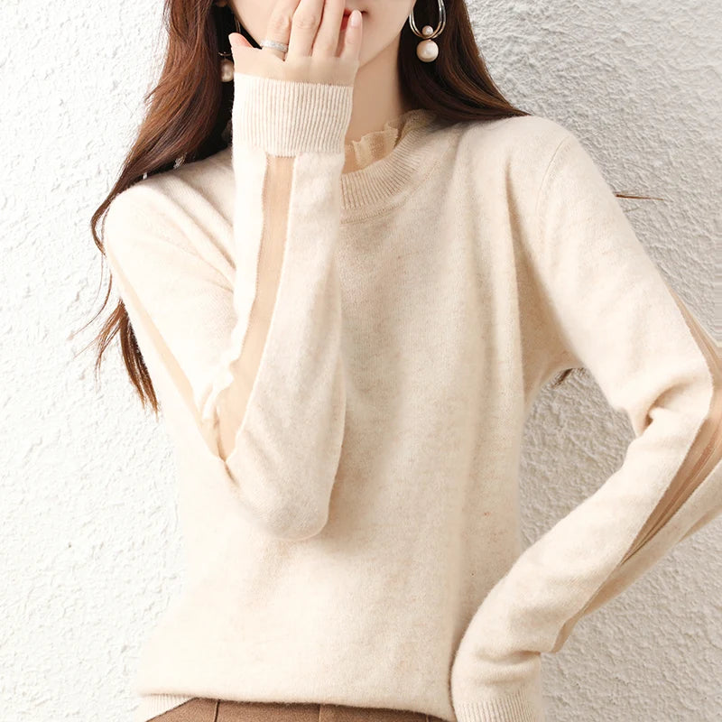 Lace collar Cashmere Elegant Women Sweater Knitted  Pullovers  Loose Soft Female Knitwear Jumper - reetell