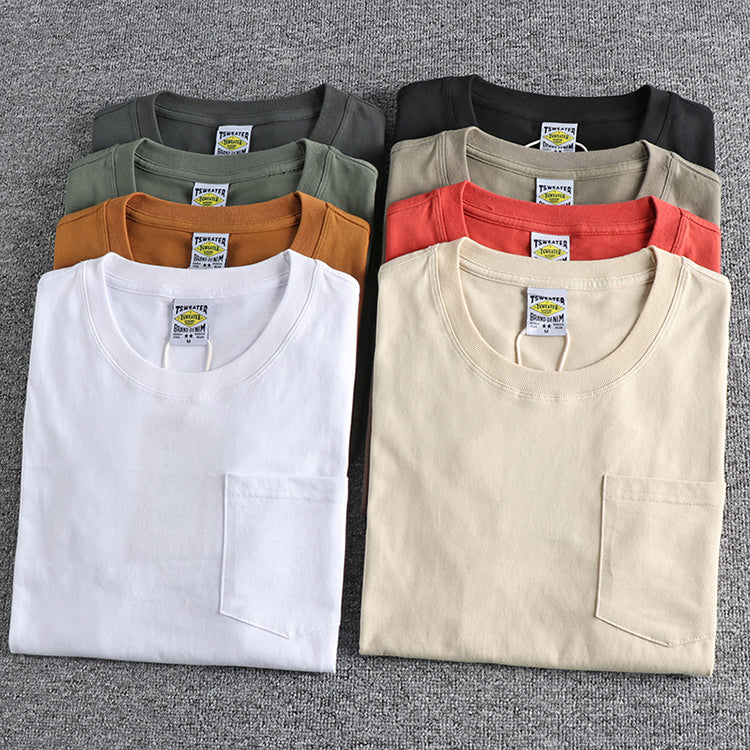 Simple Design Cotton Pocket Washed T-Shirt for Men: Basic Style with Pure Color and Short Sleeves - reetell