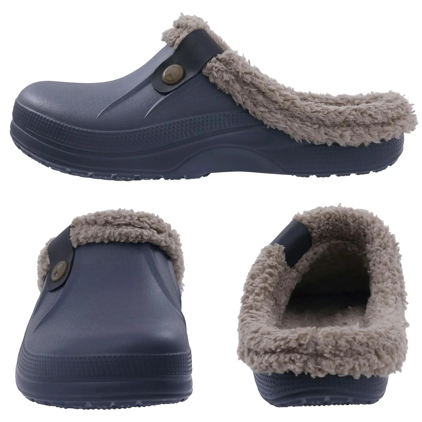 Eyriphy Classic Fur Lined Clogs For Women Waterproof Winter Fuzzy Slippers Mens Cotton Shoes For Indoor And Outdoor Rubber Soles