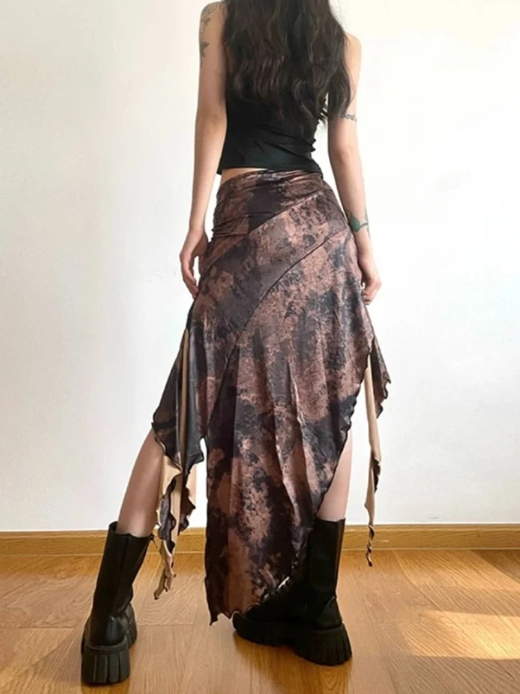 HOUZHOU Vintage Sexy Streetwear Vacation Skirts Women American Retro Harajuku Irregular Ruffled Design Bandage Skirt Summer 2024 - reetell