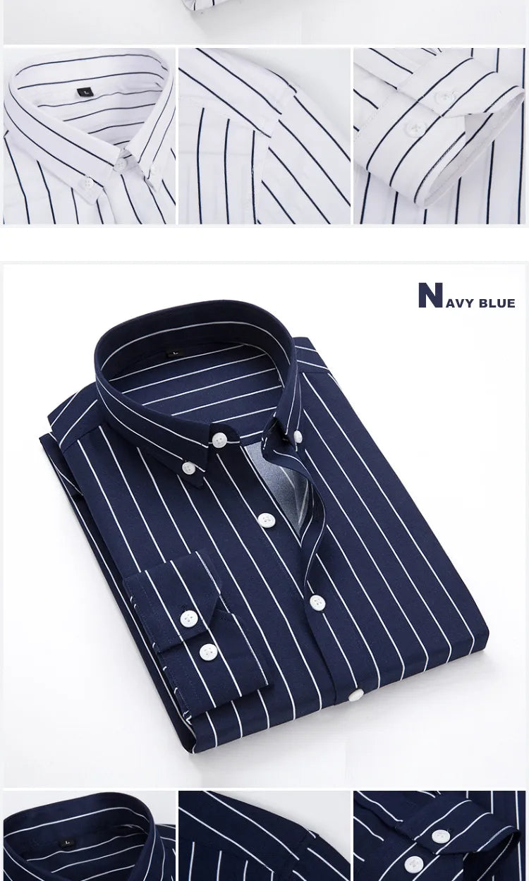 Men Striped Shirts Slim Fit Long Sleeves 2024 Spring summer thin Camisas De Hombre Korean Solid Casual Dress Shirts Men clothing - reetell